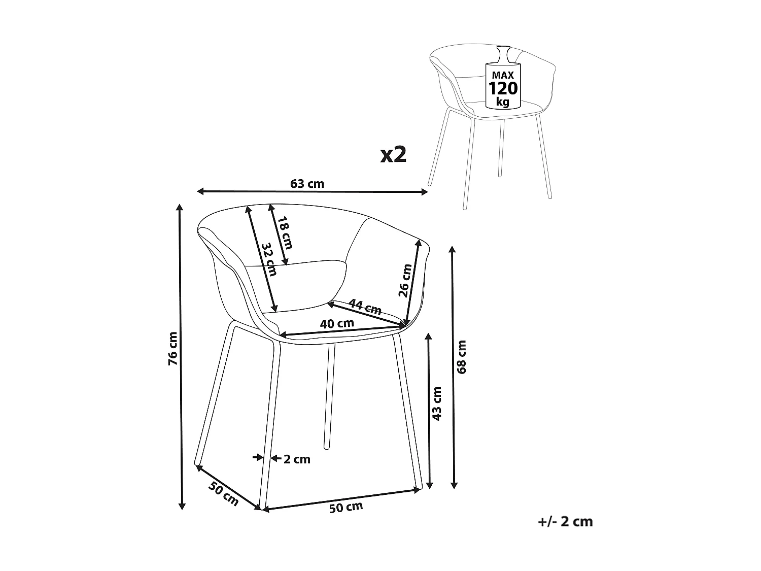 Conjunto de 2 sillas de comedor ELMA Gris claro