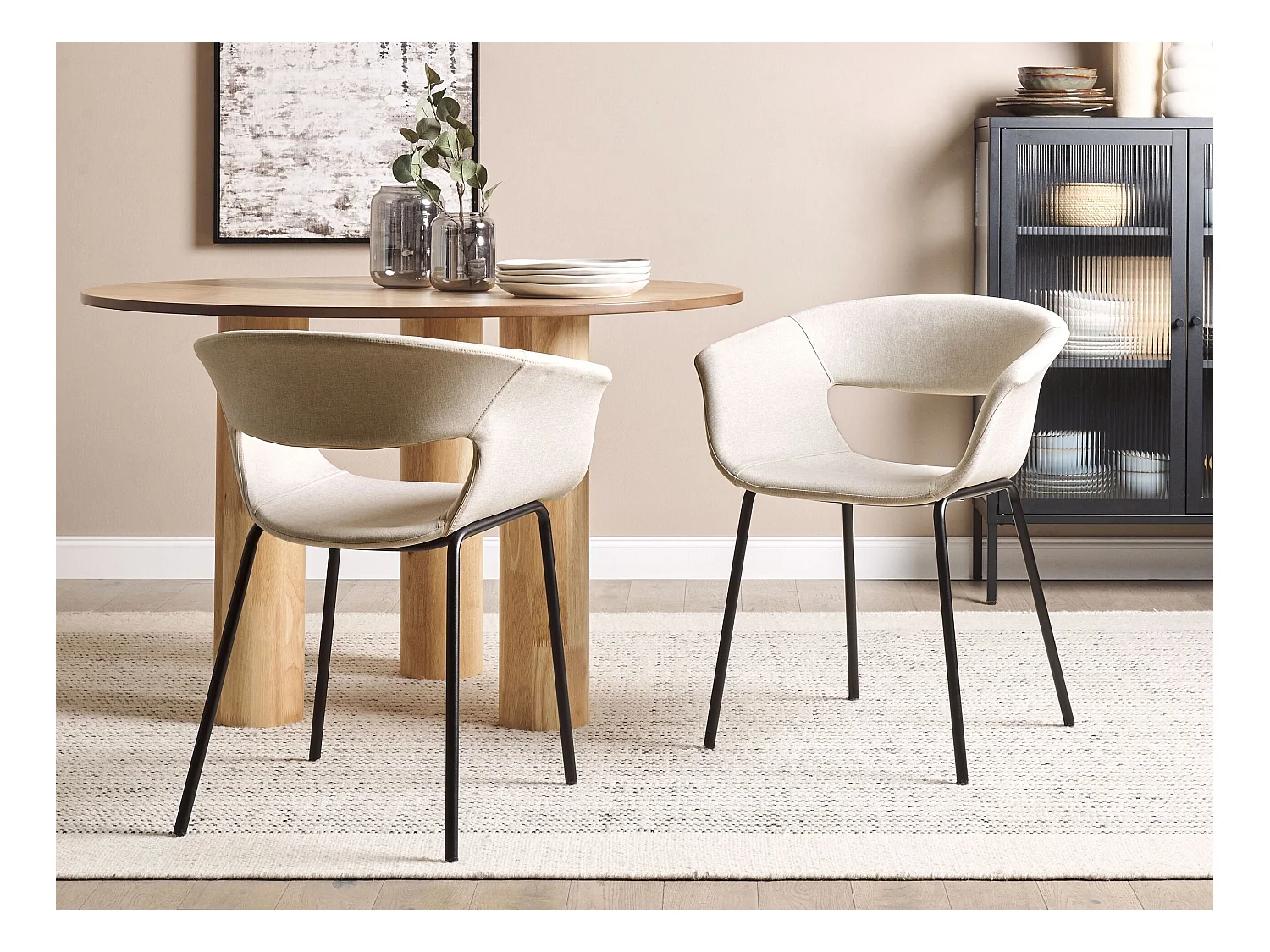 Esszimmerstühle 2er Set aus Stoff beige/hellbeige schwarz modernes Design Elma