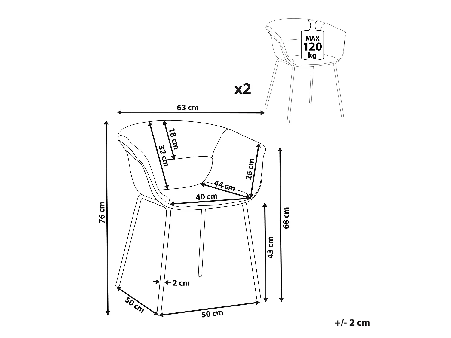 Lot de 2 chaises de salle à manger ELMA Beige clair