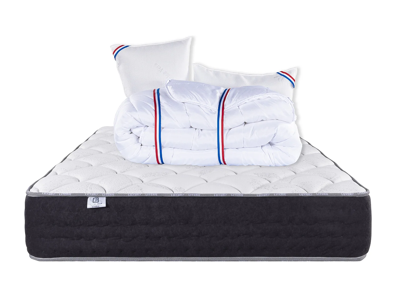 Matelas 140x200 cm, Sérénité, Ressorts Ensachés, Soutien très ferme + 2 Oreillers +Couette