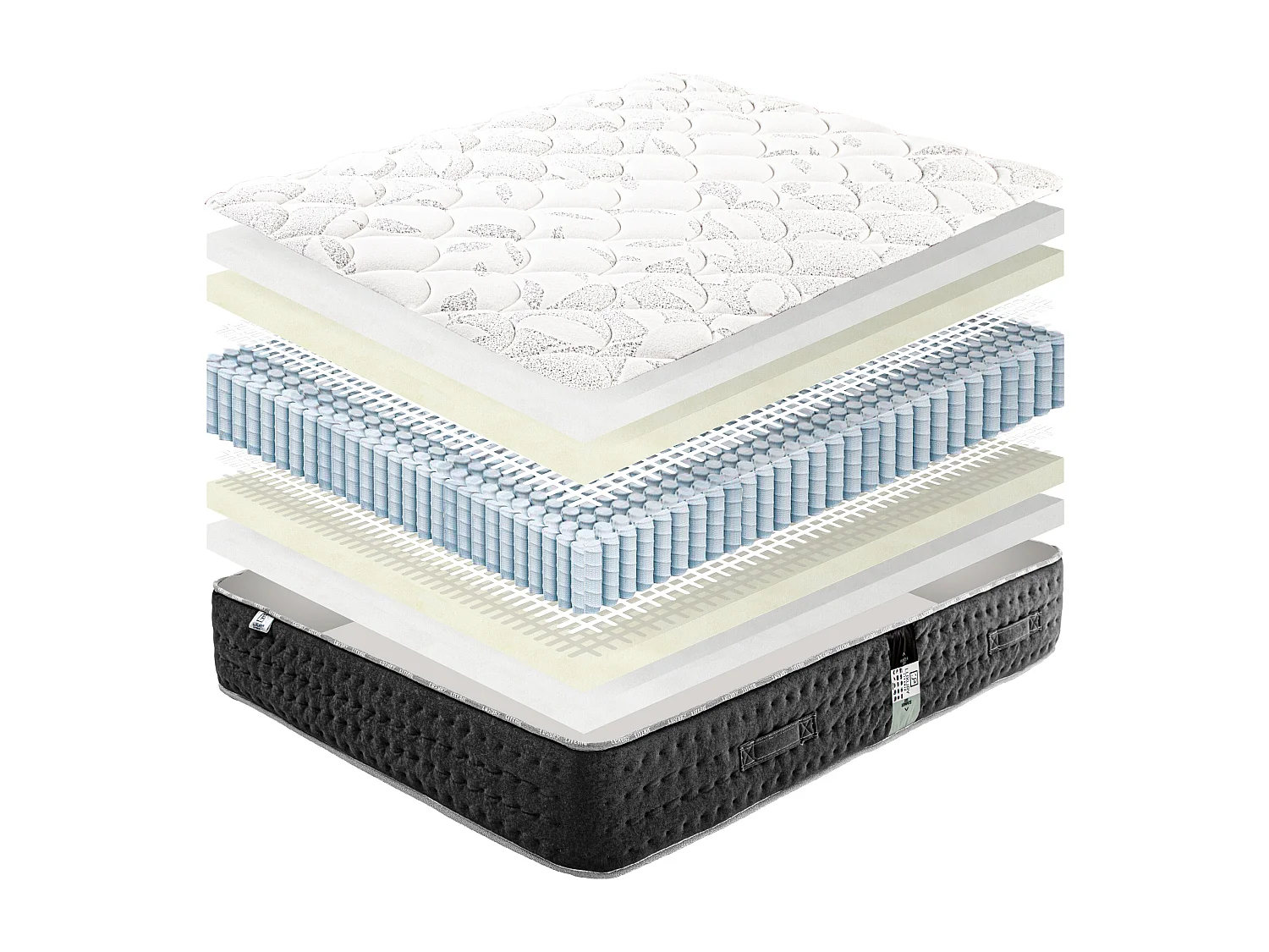 Matelas Sérénité, 27cm, Ressorts Ensachés, Mousse Haute Densité, ergonomique, Soutien très ferme + oreiller(s) + couette