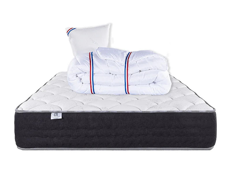 Matelas 90x190 cm, Sérénité, Ressorts Ensachés, Soutien très ferme + Oreiller + Couette