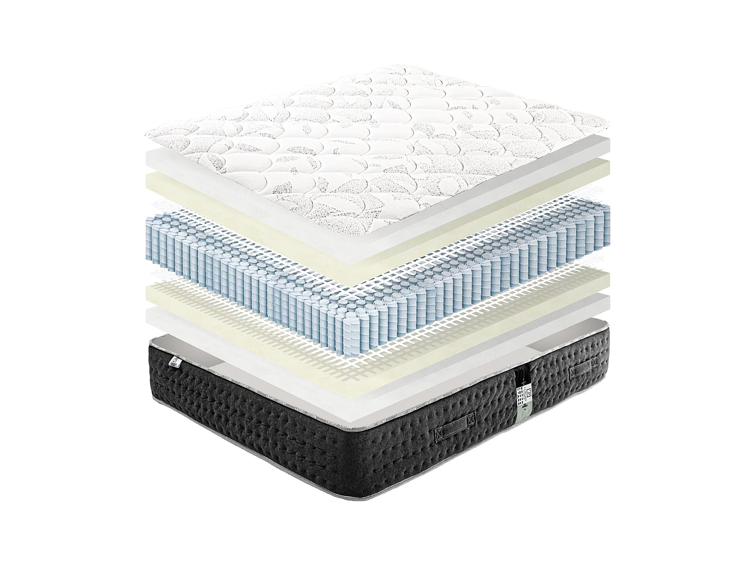 Matelas 140x190 cm, Sérénité, Ressorts Ensachés, Soutien très ferme + 2 Oreillers +Couette