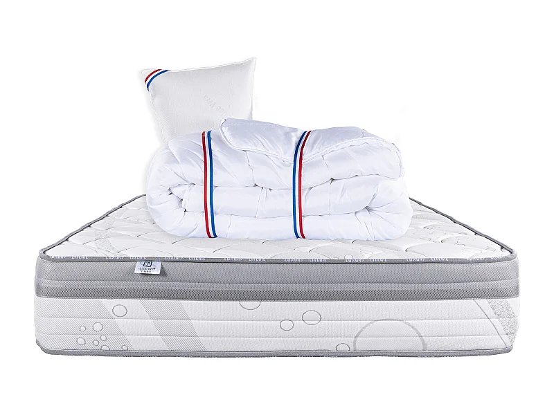 Matelas 90x190 cm, Relaxation, 26cm, Ressorts Ensachés, Soutien ferme + Oreiller + Couette