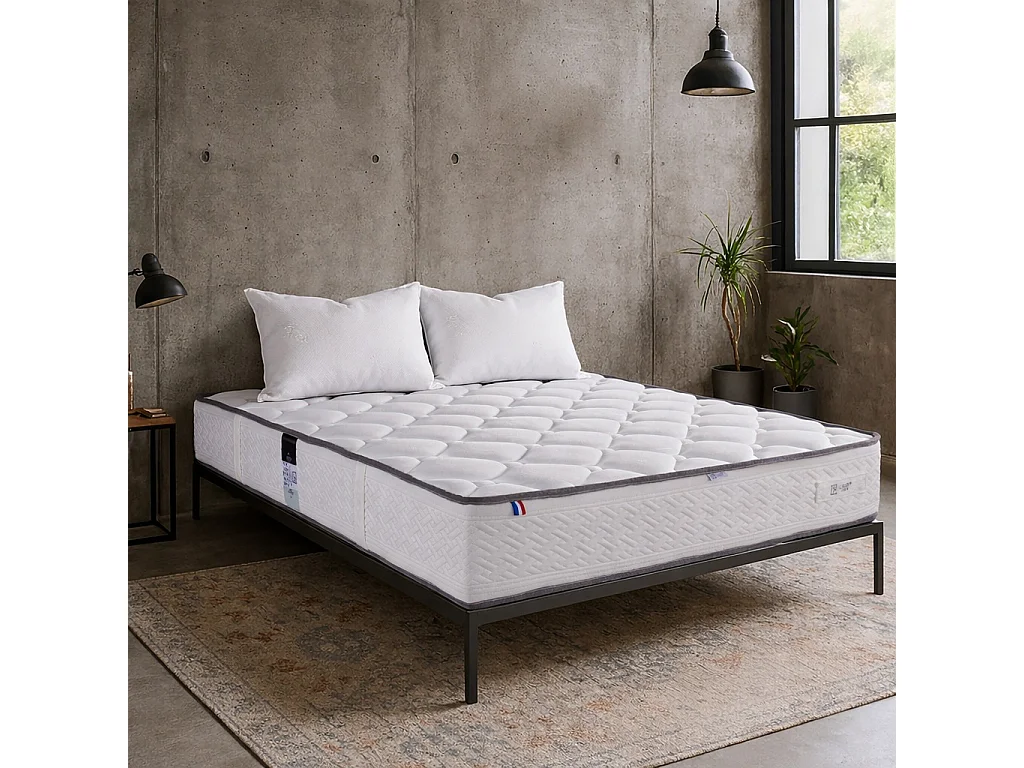 Matelas Iris, 20 cm, mousse haute densité, ferme, réversible + oreiller(s)