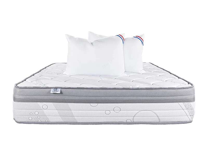 Matelas 160x200 cm, Relaxation, 26cm, Ressorts Ensachés, Soutien ferme + 2 Oreillers