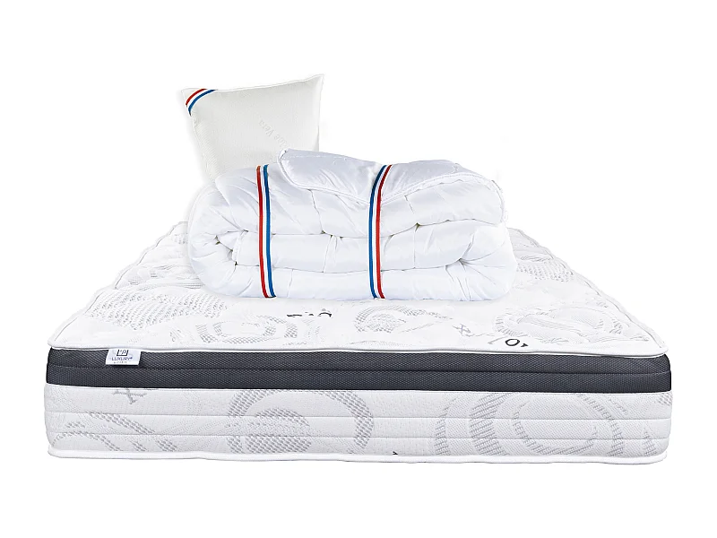 Matelas 90x190 cm, Sleeplux, 26cm, latex, ergonomique, haute densité + Oreiller + couette