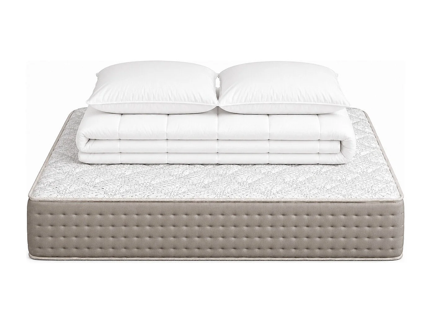 Matelas Dreamlux, 27 cm , ressorts ensachés, mousse haute densité, indépendance du couchage, réversible + oreiller(s) + couette