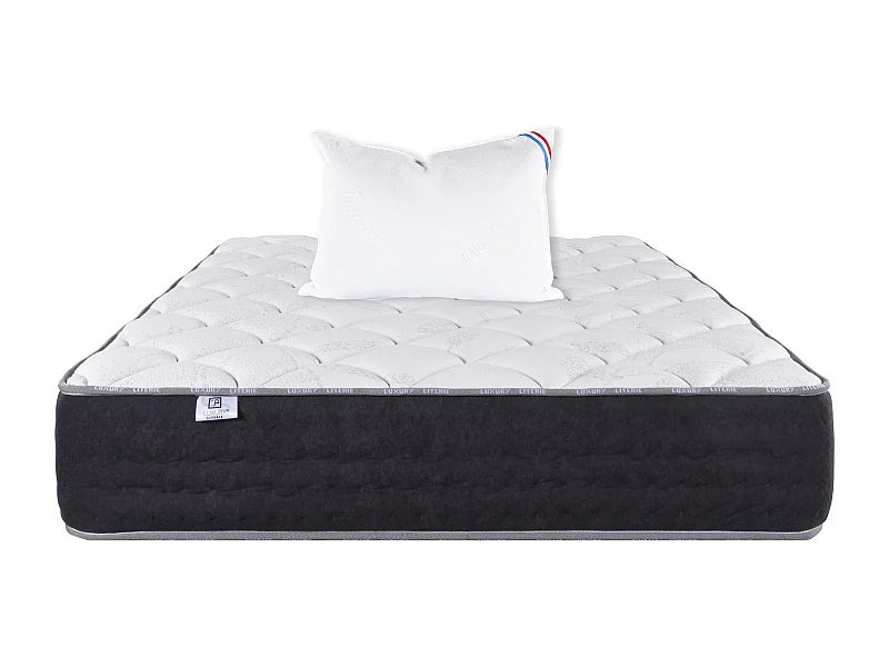 Matelas 90x190 cm, Sérénité, Ressorts Ensachés, ergonomique, Soutien très ferme + Oreiller