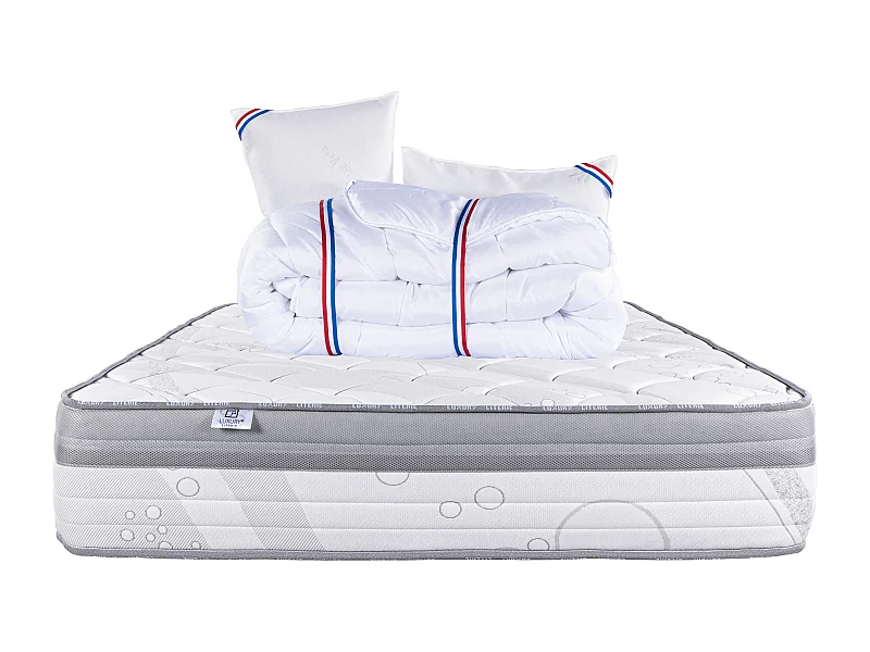 Matelas 180x200 cm, Relaxation, 26cm, Ressorts Ensachés, Soutien ferme+2 Oreillers+Couette