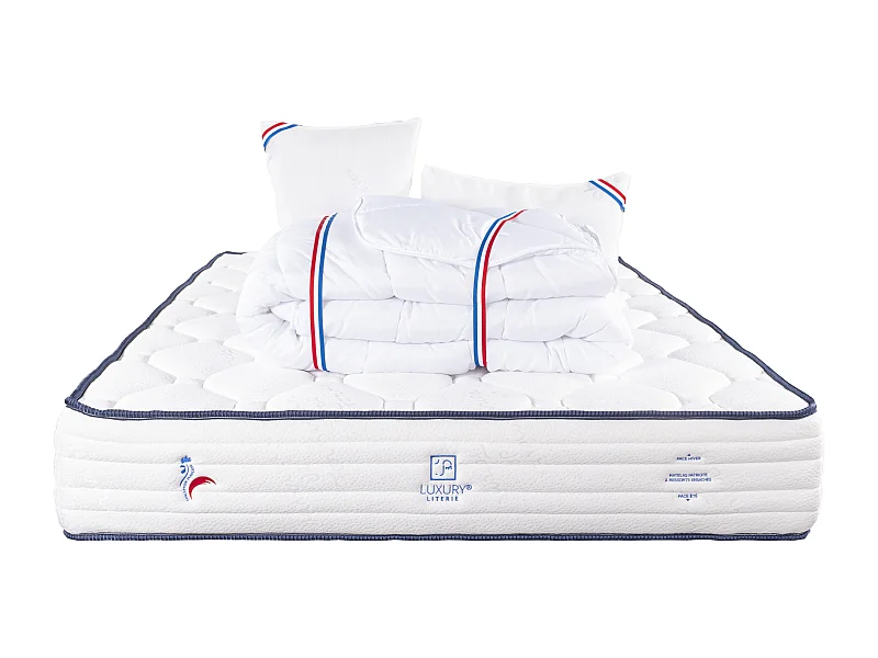 Matelas 160x200 cm, Patriote, 27cm, Ressorts Ensachés, Soutien ferme+2 Oreillers+Couette