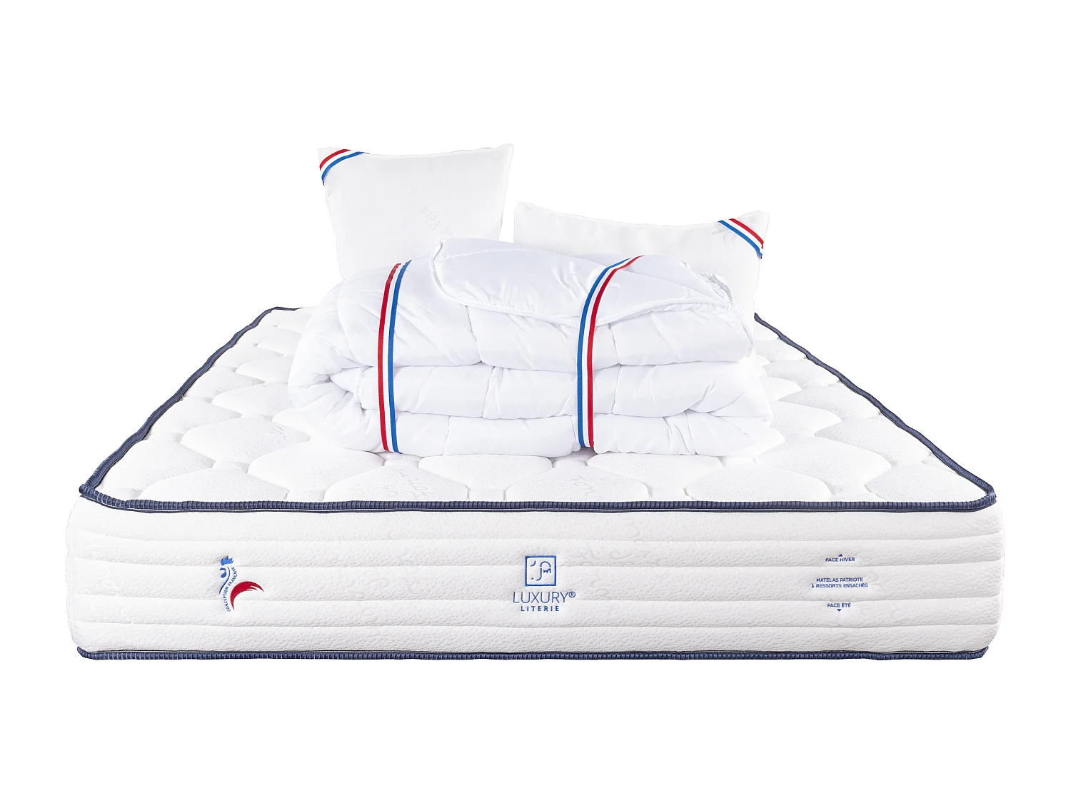 Matelas 160x200 cm, Patriote, 27cm, Ressorts Ensachés, Soutien ferme+2 Oreillers+Couette