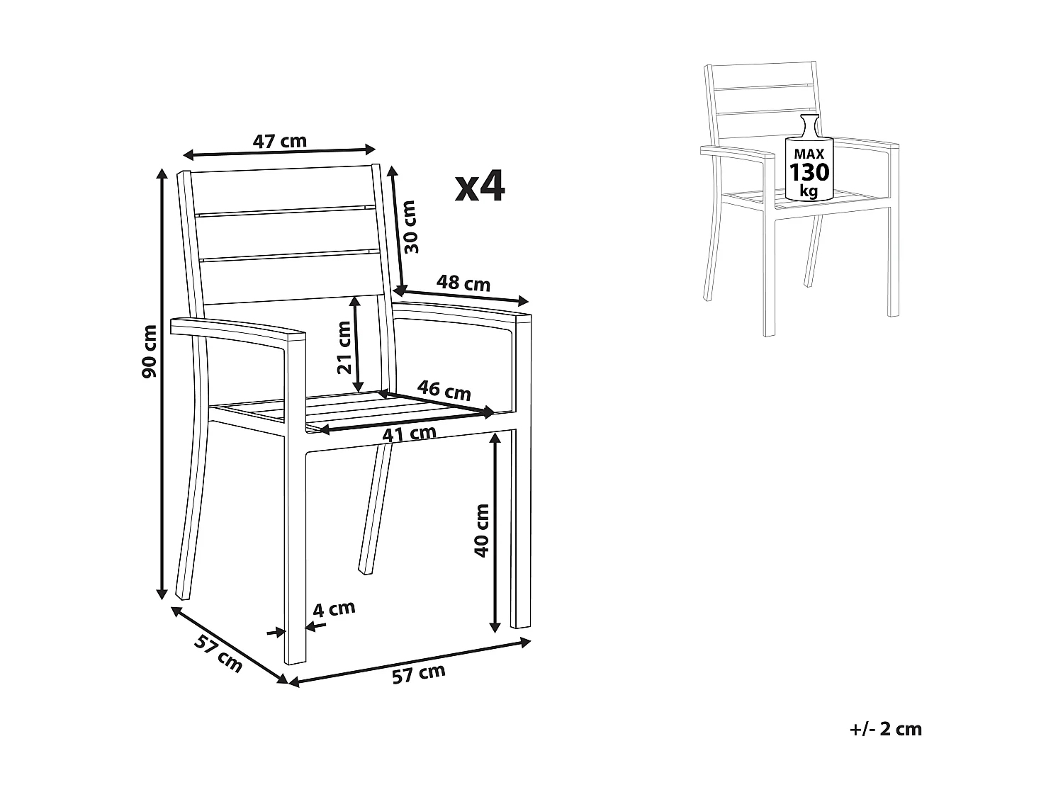Zestaw 4 krzeseł ogrodowych PRATO Beżowy