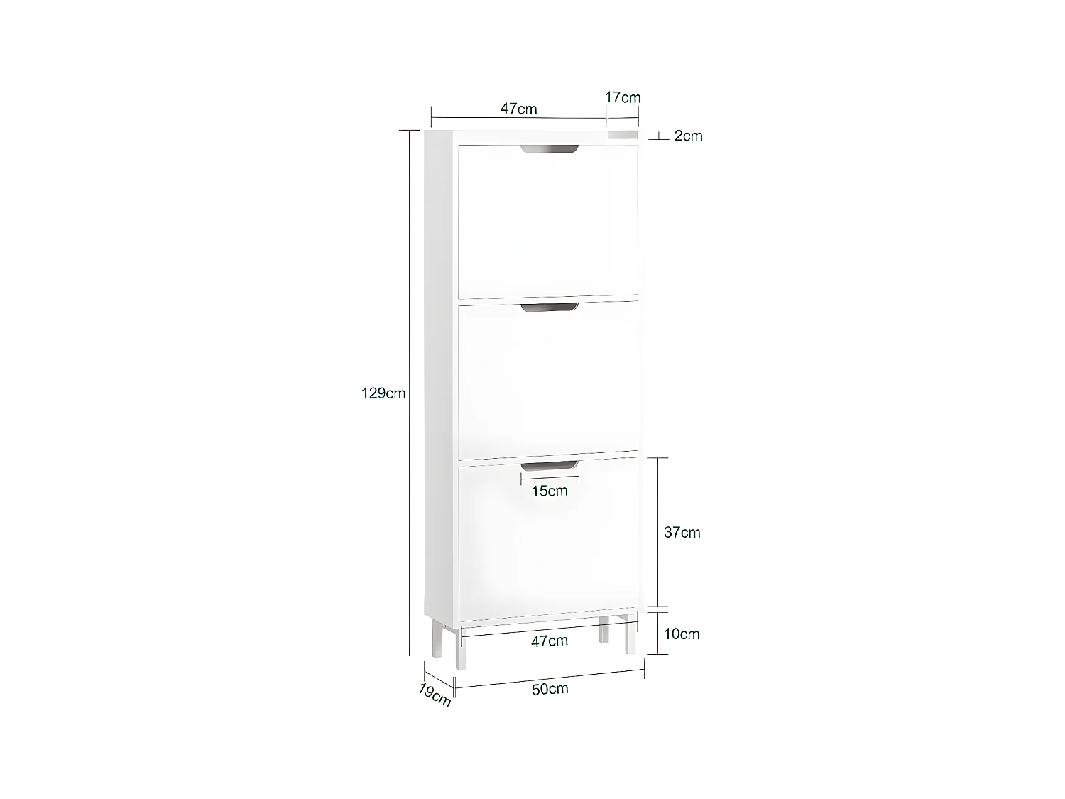 SoBuy Meuble de Rangement à Chaussures avec 3 Abattants Armoire à Chaussures Commode à Chaussures Meuble d'Entrée Rangement – Blanc, 50x19x129 cm, FSR151-H-W