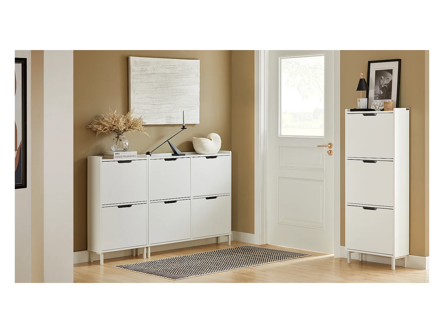 SoBuy Meuble de Rangement à Chaussures avec 3 Abattants Armoire à Chaussures Commode à Chaussures Meuble d'Entrée Rangement – Blanc, 50x19x129 cm, FSR151-H-W