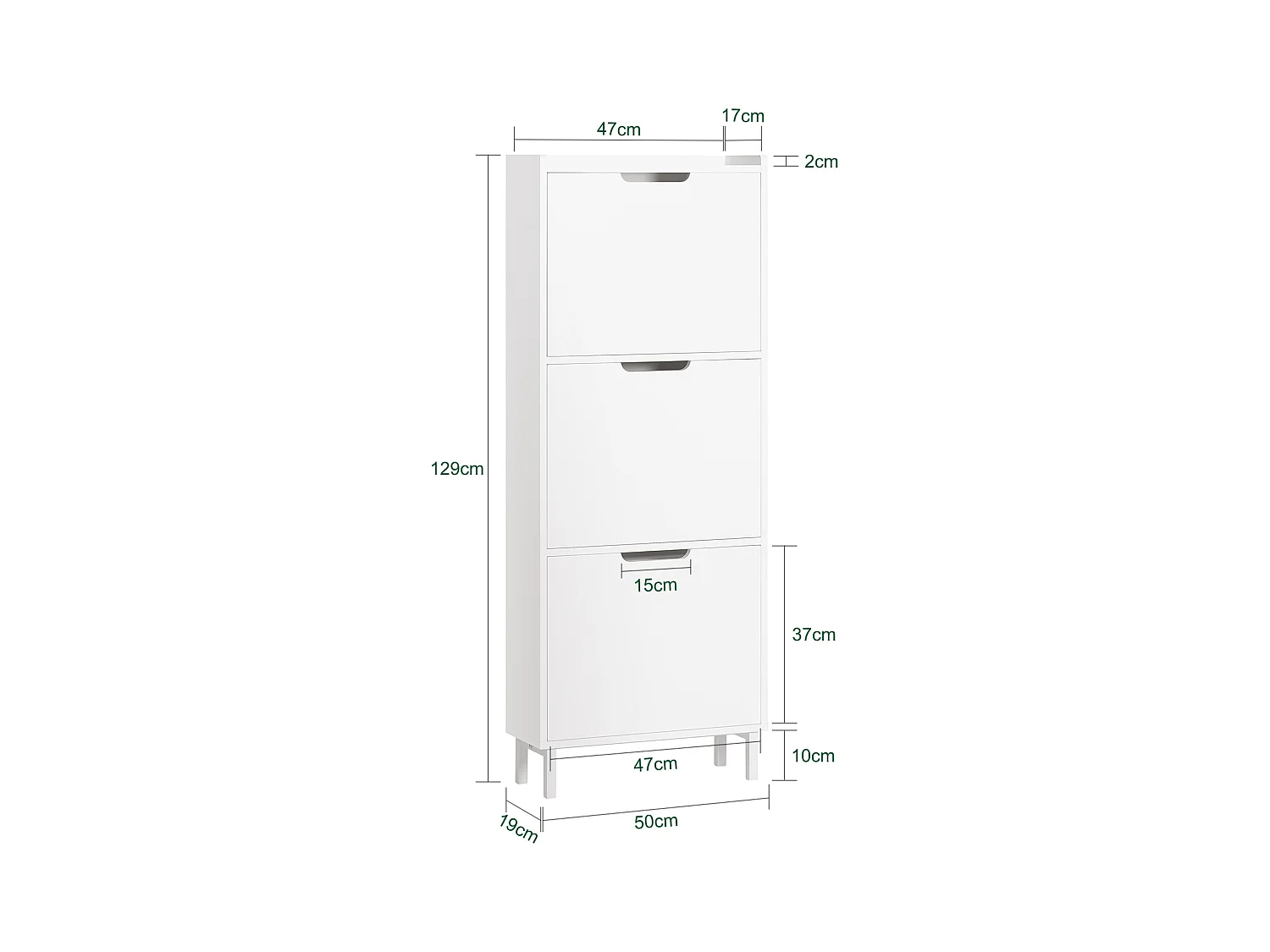 SoBuy Meuble de Rangement à Chaussures avec 3 Abattants Armoire à Chaussures Commode à Chaussures Meuble d'Entrée Rangement – Blanc, 50x19x129 cm, FSR151-H-W