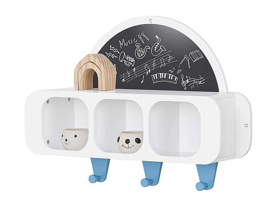Appendiabiti A Muro Per Bambini Con 1 Lavagna A Semicerchio Scaffale Per Bambini Bianco-Azzurro 70 X 20 X 53 Cm KMB86-W