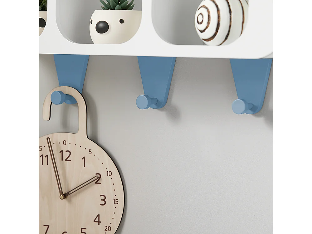 Appendiabiti A Muro Per Bambini Con 1 Lavagna A Semicerchio Scaffale Per Bambini Bianco-Azzurro 70 X 20 X 53 Cm KMB86-W