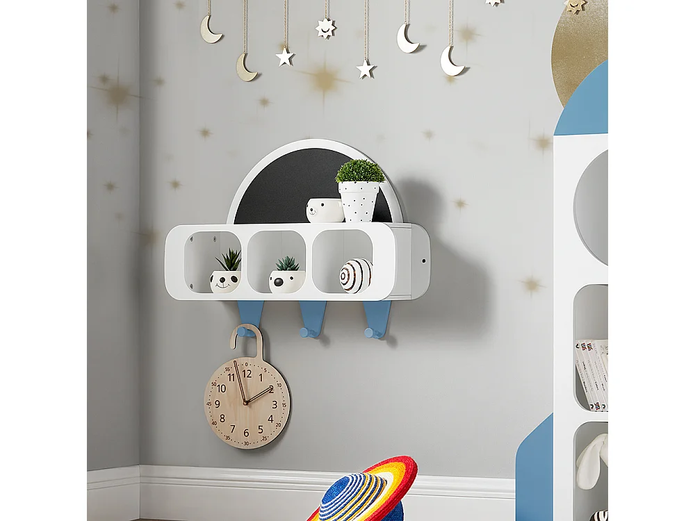 Appendiabiti A Muro Per Bambini Con 1 Lavagna A Semicerchio Scaffale Per Bambini Bianco-Azzurro 70 X 20 X 53 Cm KMB86-W
