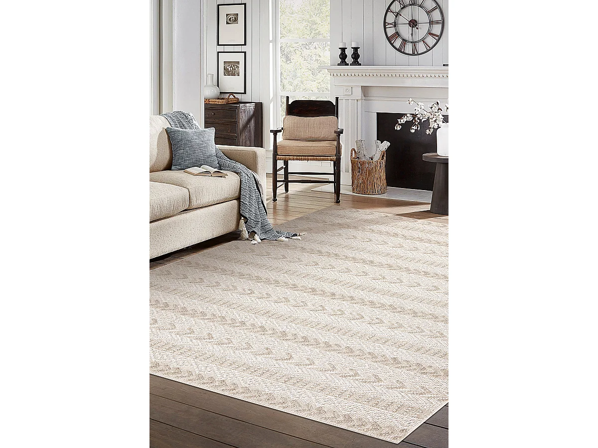 Tapijt JERSEY 19243 beige - Chevron, structureel, lus BOHO 120x170 cm