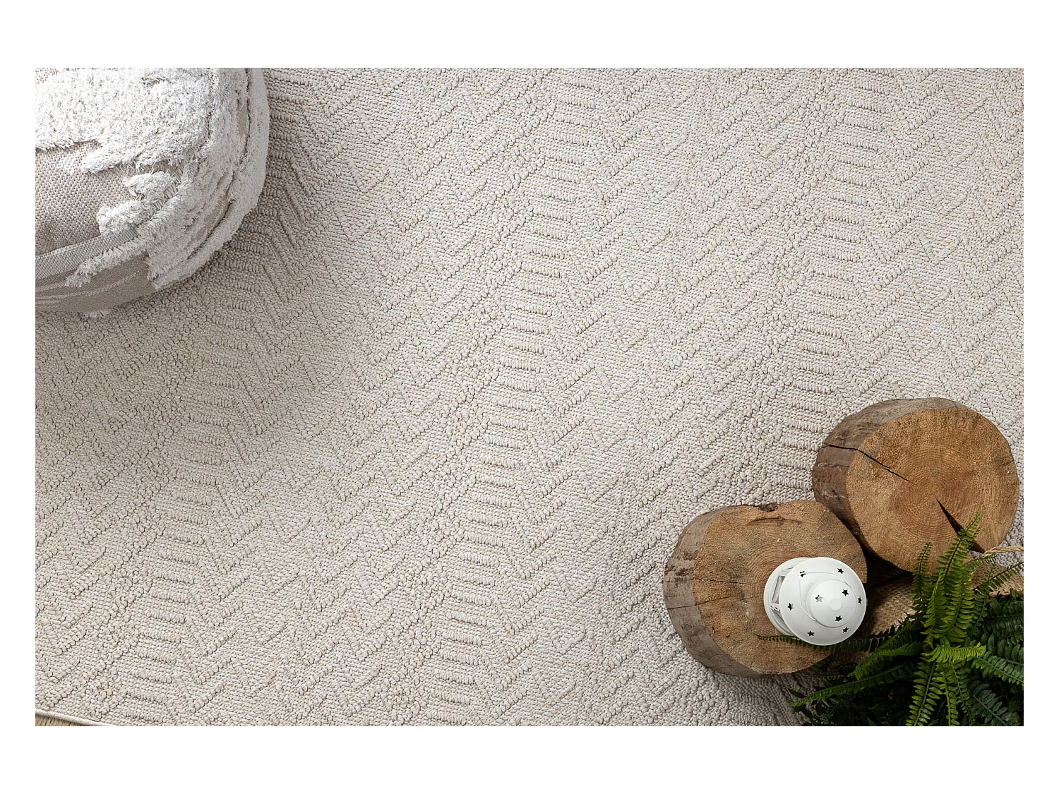 Teppich JERSEY 19243 creme - Fischgrät, Struktur, Schleife BOHO 240x330 cm