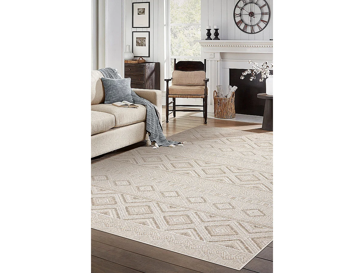 Tapis JERSEY 19234 beige - Losangos, structurelles, boucle BOHO 120x170 cm