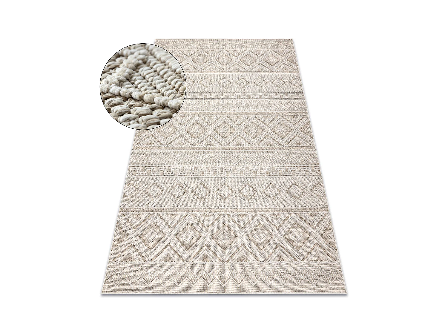 Teppich JERSEY 19234 beige - Rauten, Struktur, Schleife BOHO 80x150 cm