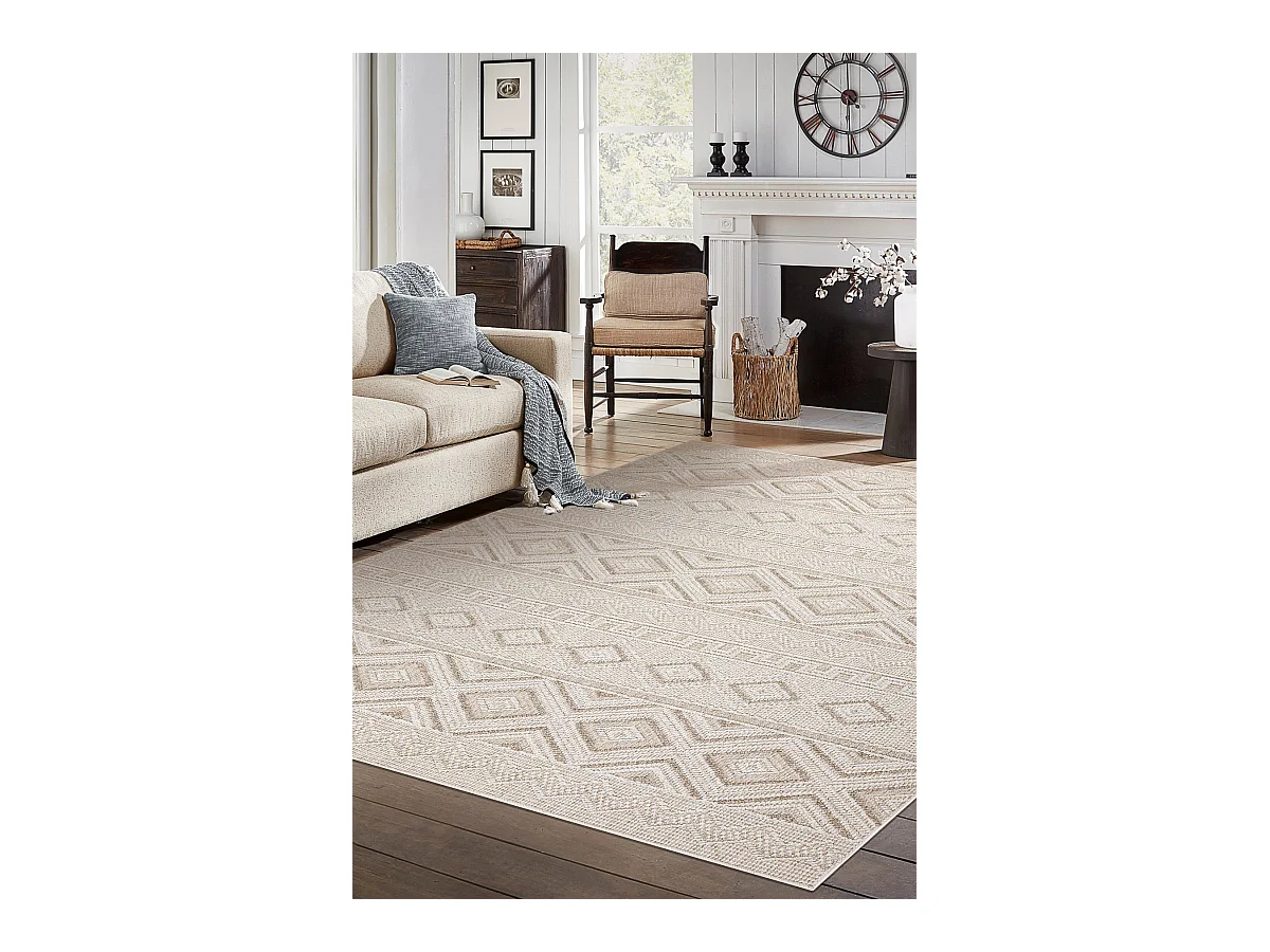 Teppich JERSEY 19234 beige - Rauten, Struktur, Schleife BOHO 80x150 cm
