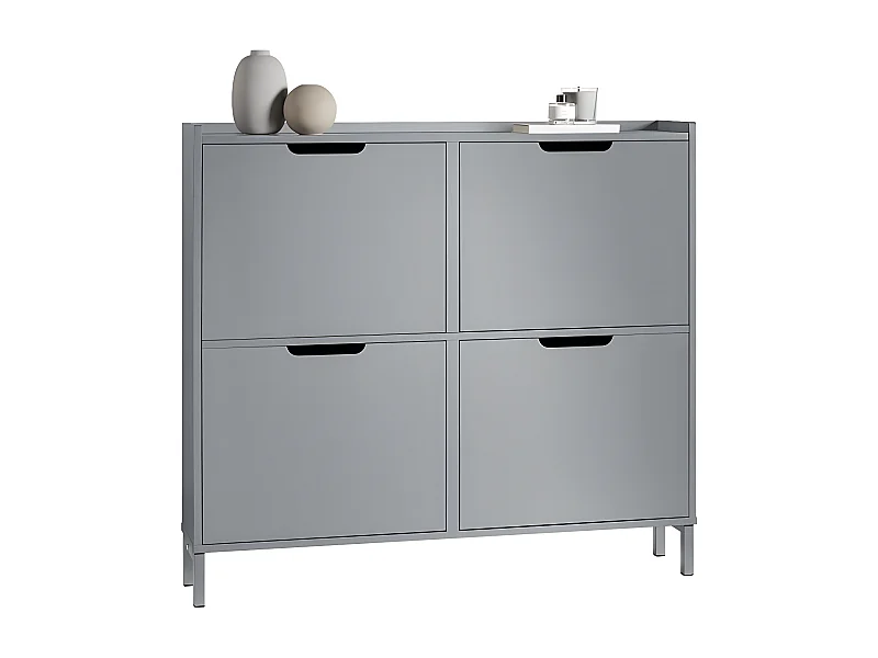 SoBuy Schoenenopbergkast Schoenenkast Schoenenkast 4 kleppen Halkast Schoenenopbergkast – Grijs, 100x19x90cm, FSR100-HG