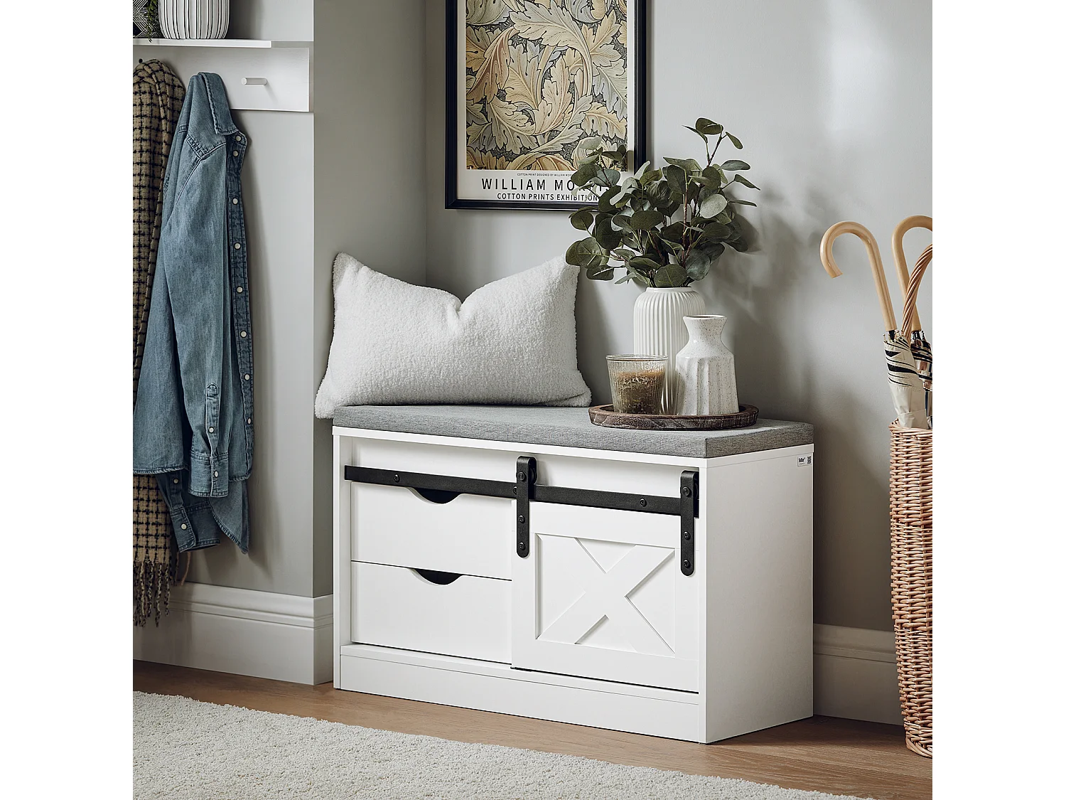 Ławka na buty z drzwiami przesuwnymi FSR153-W