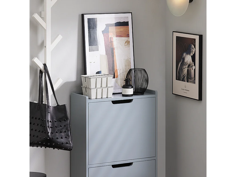 SoBuy Schoenenkast Schoenenopbergkast met 2 kleppen Schoenenkast Schoenenkast Entreekast Schoenenopberger – Grijs, 50x19x90 cm, FSR151-HG