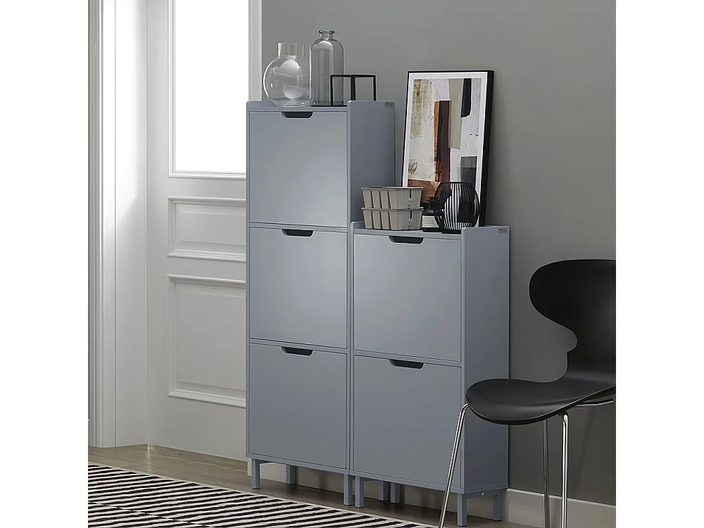 SoBuy Schoenenkast Schoenenopbergkast met 2 kleppen Schoenenkast Schoenenkast Entreekast Schoenenopberger – Grijs, 50x19x90 cm, FSR151-HG