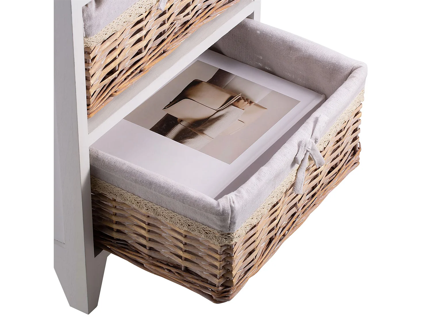 Table de chevet PROVENCE rangement 1 tiroir et 2 paniers étagère en bois de paulownia style shabby chic vintage rustique campagnard