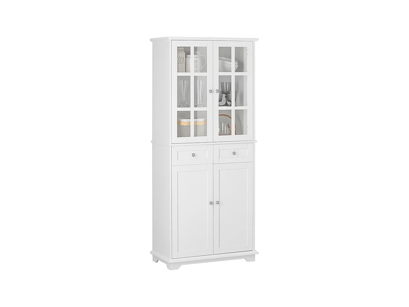 SoBuy Buffet Haut, Buffet de Cuisine, Armoire de Rangement, Meuble Vitrine, 75x40x175 cm, Blanc, FSB76-W