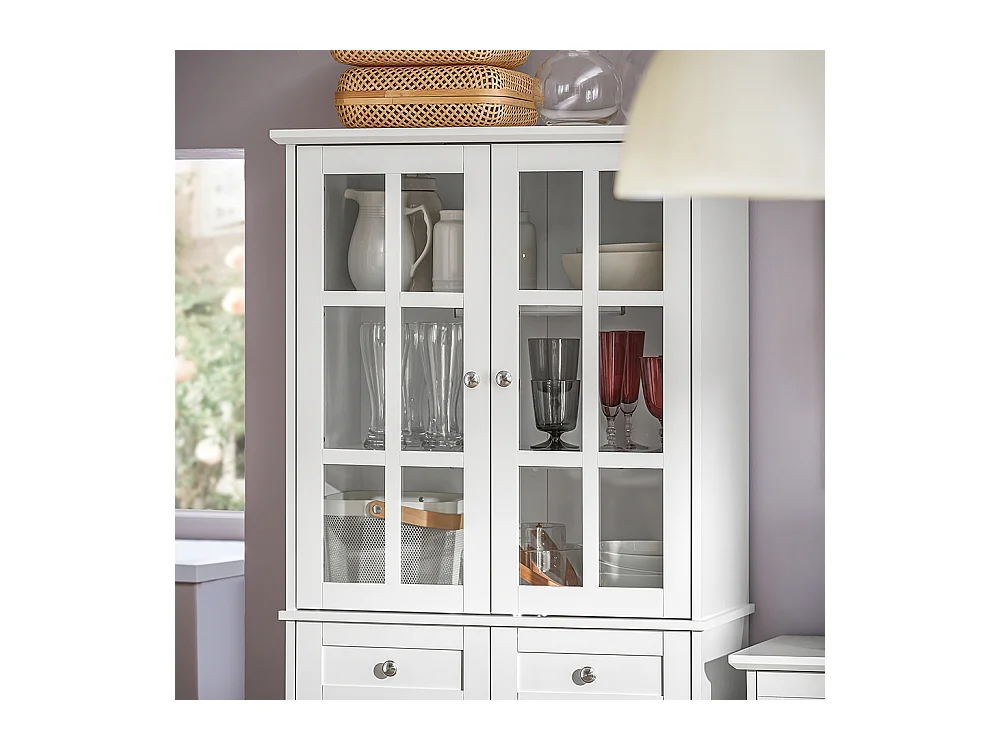 SoBuy Hoog dressoir, keukendressoir, opbergkast, vitrinekast, opbergkast voor keuken, eetkamer, woonkamer met 4 deuren en 2 lades, 75 x 40 x 175 cm, wit, FSB76-W