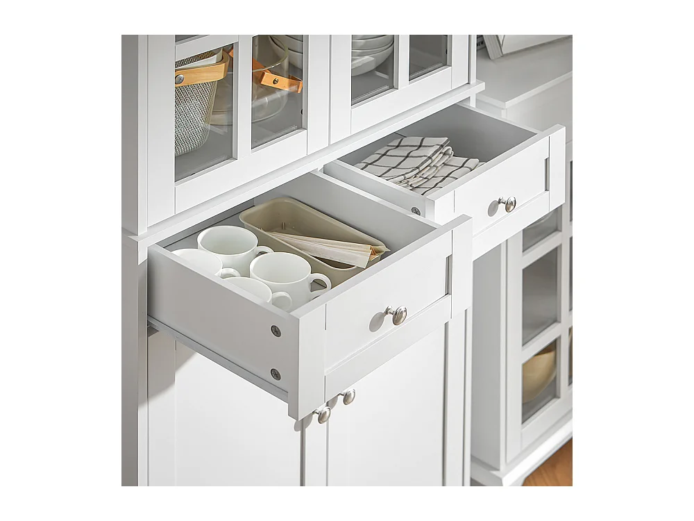 SoBuy Hoog dressoir, keukendressoir, opbergkast, vitrinekast, opbergkast voor keuken, eetkamer, woonkamer met 4 deuren en 2 lades, 75 x 40 x 175 cm, wit, FSB76-W