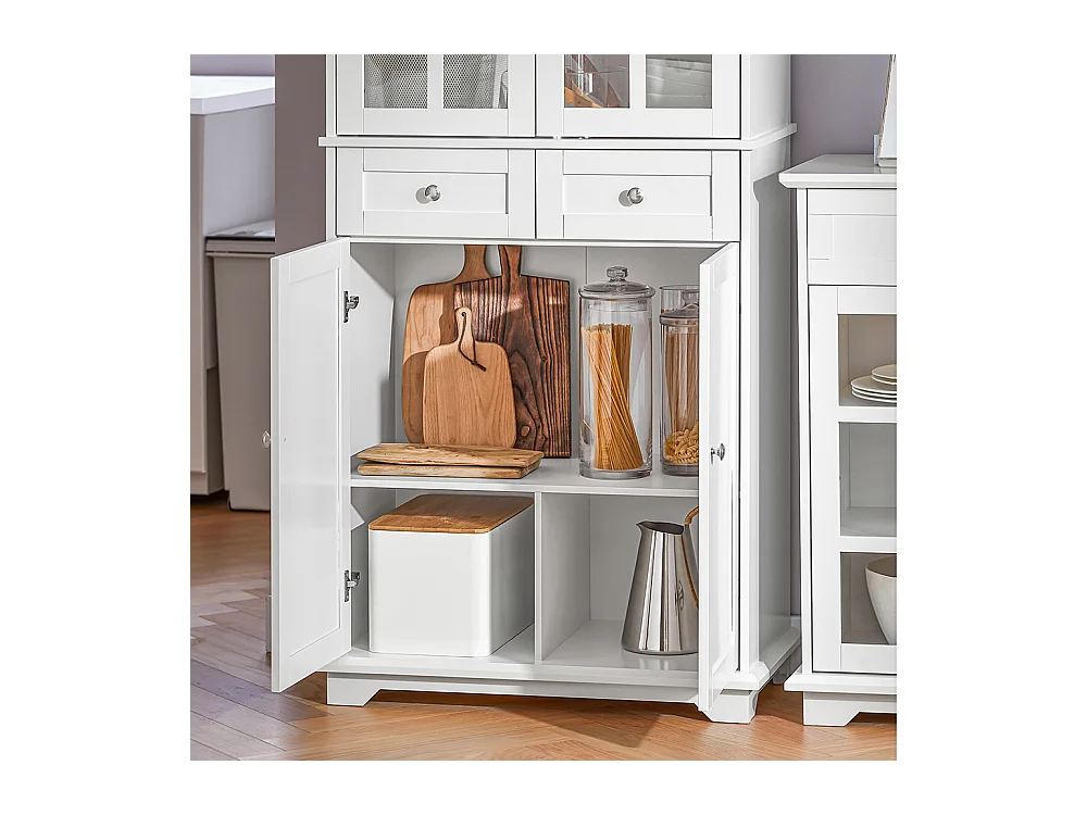 SoBuy Hoog dressoir, keukendressoir, opbergkast, vitrinekast, opbergkast voor keuken, eetkamer, woonkamer met 4 deuren en 2 lades, 75 x 40 x 175 cm, wit, FSB76-W