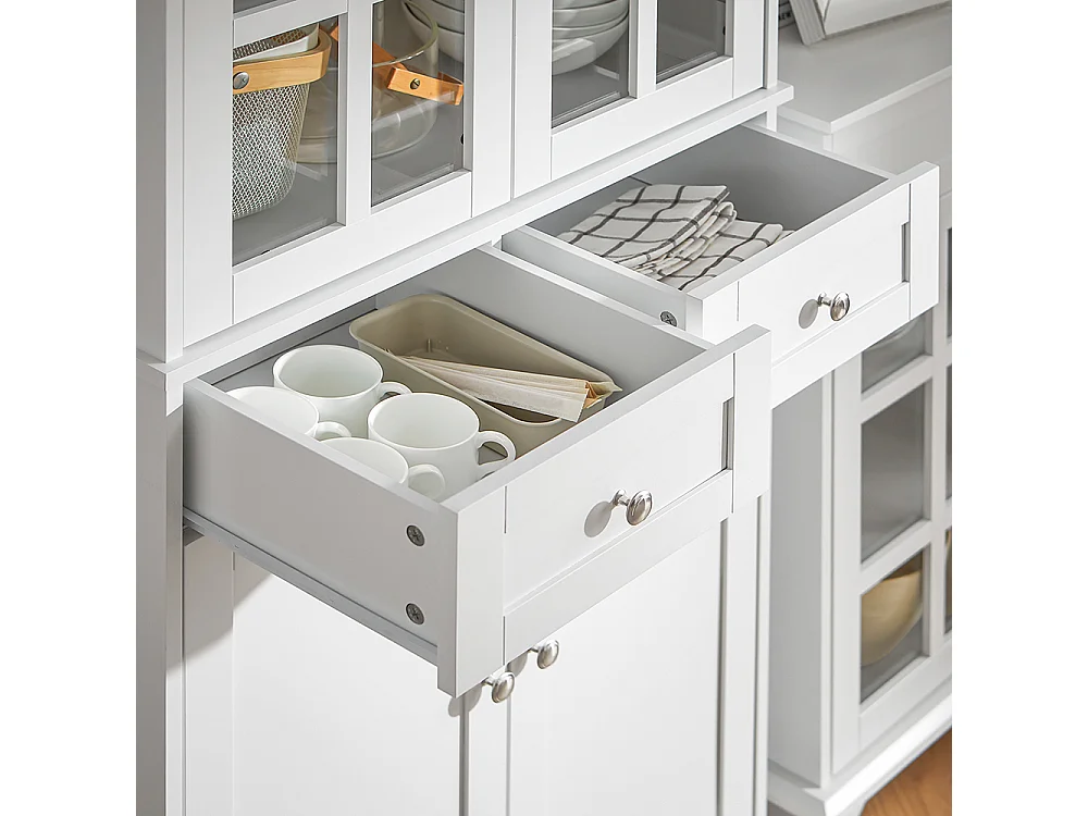 SoBuy Hoog dressoir, keukendressoir, opbergkast, vitrinekast, opbergkast voor keuken, eetkamer, woonkamer met 4 deuren en 2 lades, 75 x 40 x 175 cm, wit, FSB76-W