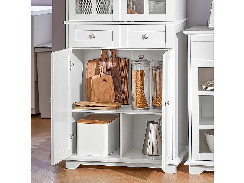 SoBuy Hoog dressoir, keukendressoir, opbergkast, vitrinekast, opbergkast voor keuken, eetkamer, woonkamer met 4 deuren en 2 lades, 75 x 40 x 175 cm, wit, FSB76-W