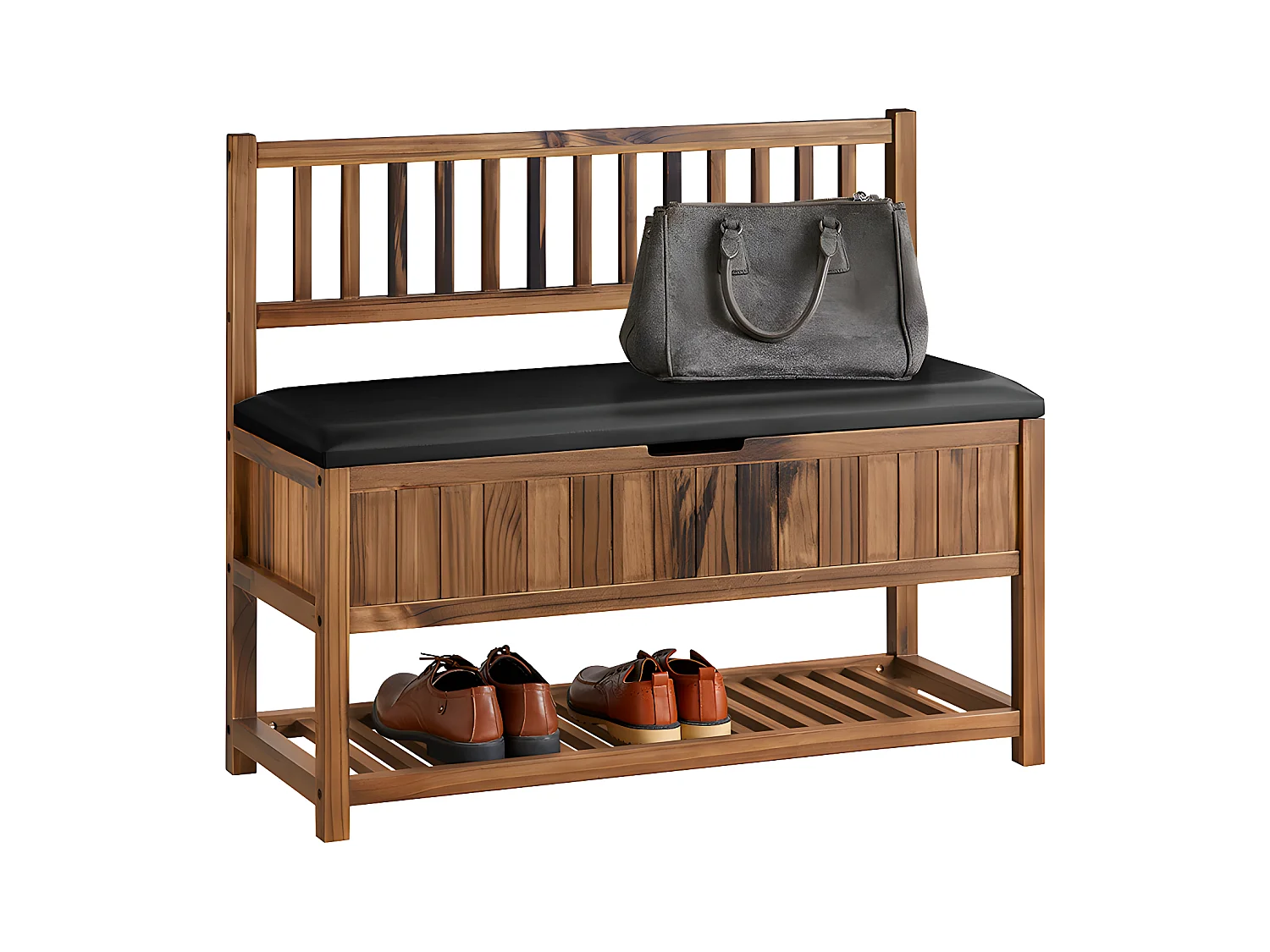 SoBuy Banc de Rangement à Chaussure, Meuble d'entrée, Bout de Lit, Banquette avec Dossier et Coussin Rembourré, en Bois de Pin, 90x35x75 cm, FSR150-N