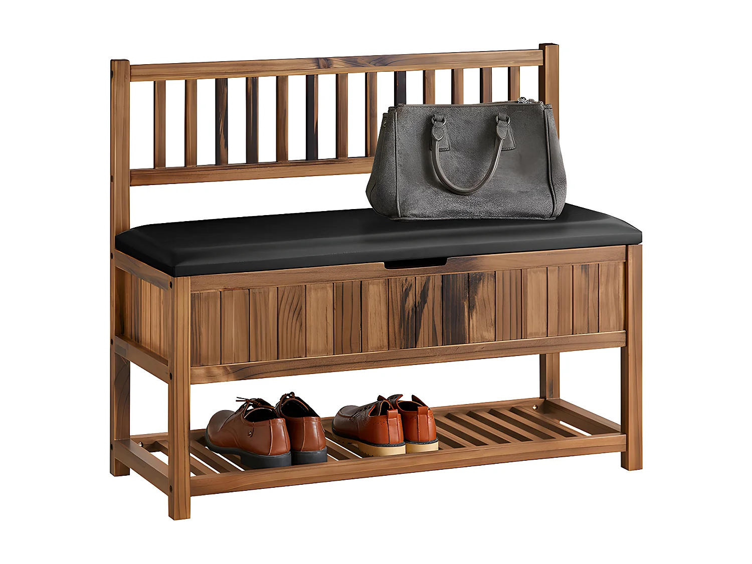 SoBuy Banc de Rangement à Chaussure, Meuble d'entrée, Bout de Lit, Banquette avec Dossier et Coussin Rembourré, en Bois de Pin, 90x35x75 cm, FSR150-N