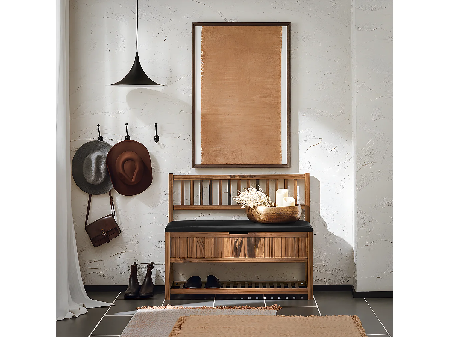 SoBuy Banc de Rangement à Chaussure, Meuble d'entrée, Bout de Lit, Banquette avec Dossier et Coussin Rembourré, en Bois de Pin, 90x35x75 cm, FSR150-N