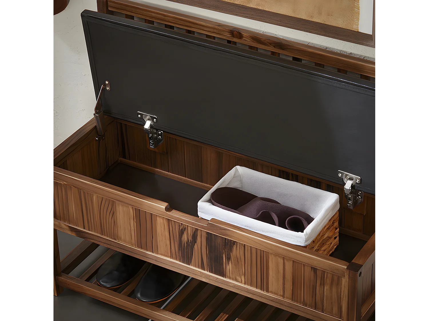 SoBuy Banc de Rangement à Chaussure, Meuble d'entrée, Bout de Lit, Banquette avec Dossier et Coussin Rembourré, en Bois de Pin, 90x35x75 cm, FSR150-N