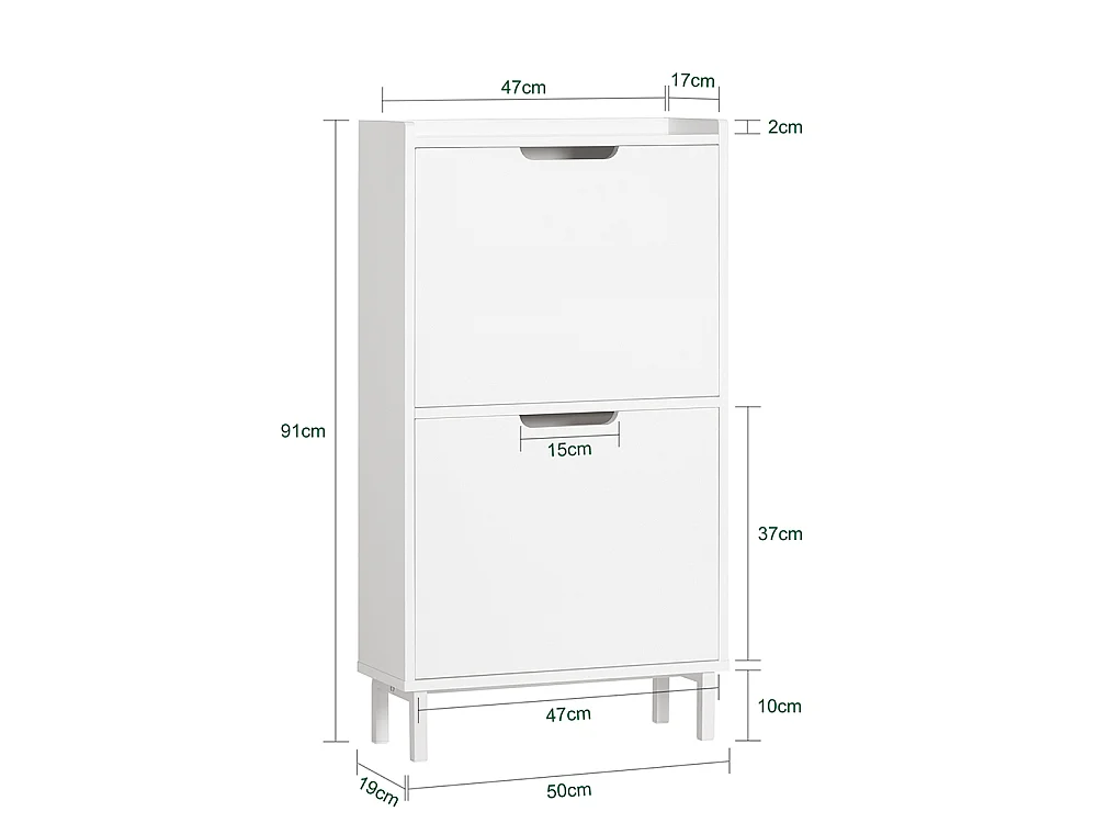SoBuy Schoenenkast Schoenenopbergkast met 2 kleppen Schoenenkast Schoenenkast Entreekast Schoenenopberger – Wit, 50x19x91 cm, FSR151-W