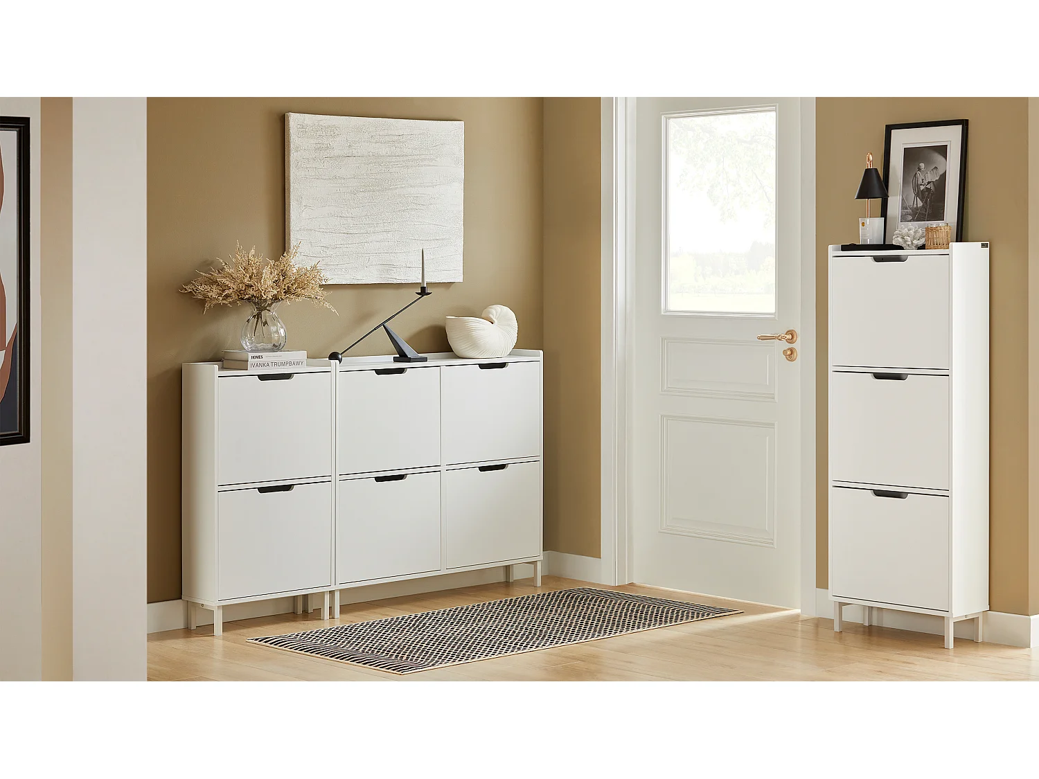 SoBuy Schoenenkast Schoenenopbergkast met 2 kleppen Schoenenkast Schoenenkast Entreekast Schoenenopberger – Wit, 50x19x91 cm, FSR151-W