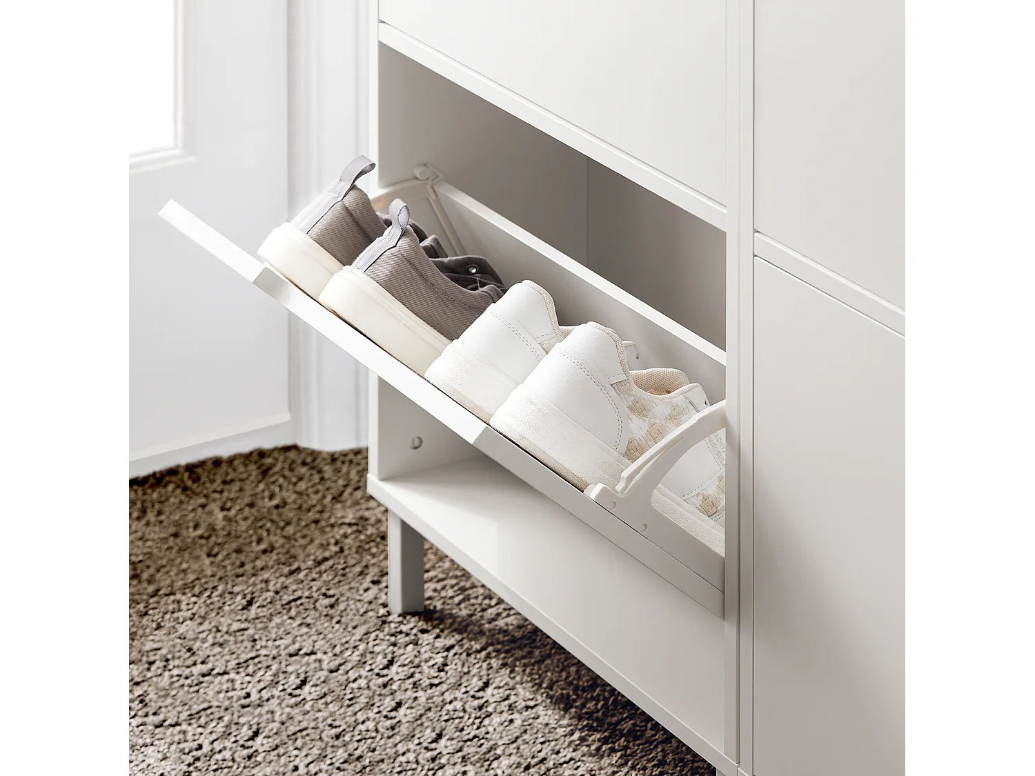 SoBuy Schoenenkast Schoenenopbergkast met 2 kleppen Schoenenkast Schoenenkast Entreekast Schoenenopberger – Wit, 50x19x91 cm, FSR151-W