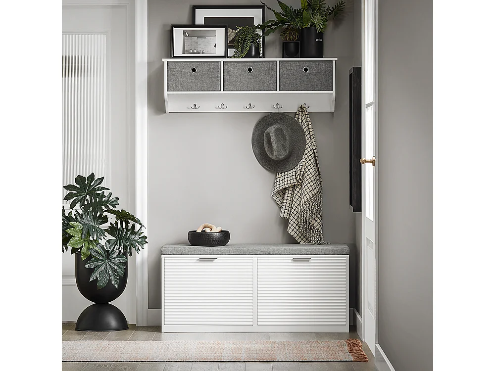 Banco Zapatero con 2 Solapas Armario Multifuncional para Entrada con Acolchado Cojín 105 x 35 x 48 cm Blanco FSR147-W SoBuy ES