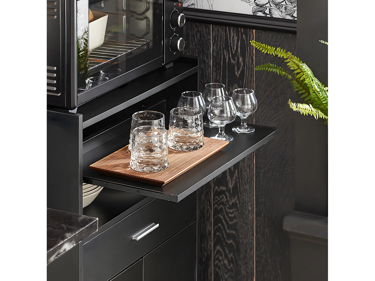 SoBuy Dressoir Magnetronkast op Wielen Opbergmeubel, Zwart, 59x40x92 cm, FSB09-SCH