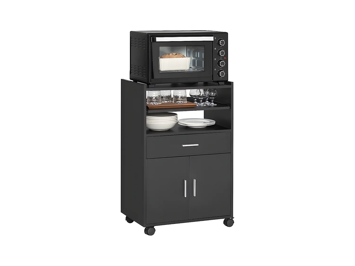 SoBuy Buffet Armoire Micro-Onde à roulettes Desserte Meuble de Rangement, Noir, 59x40x92 cm, FSB09-SCH