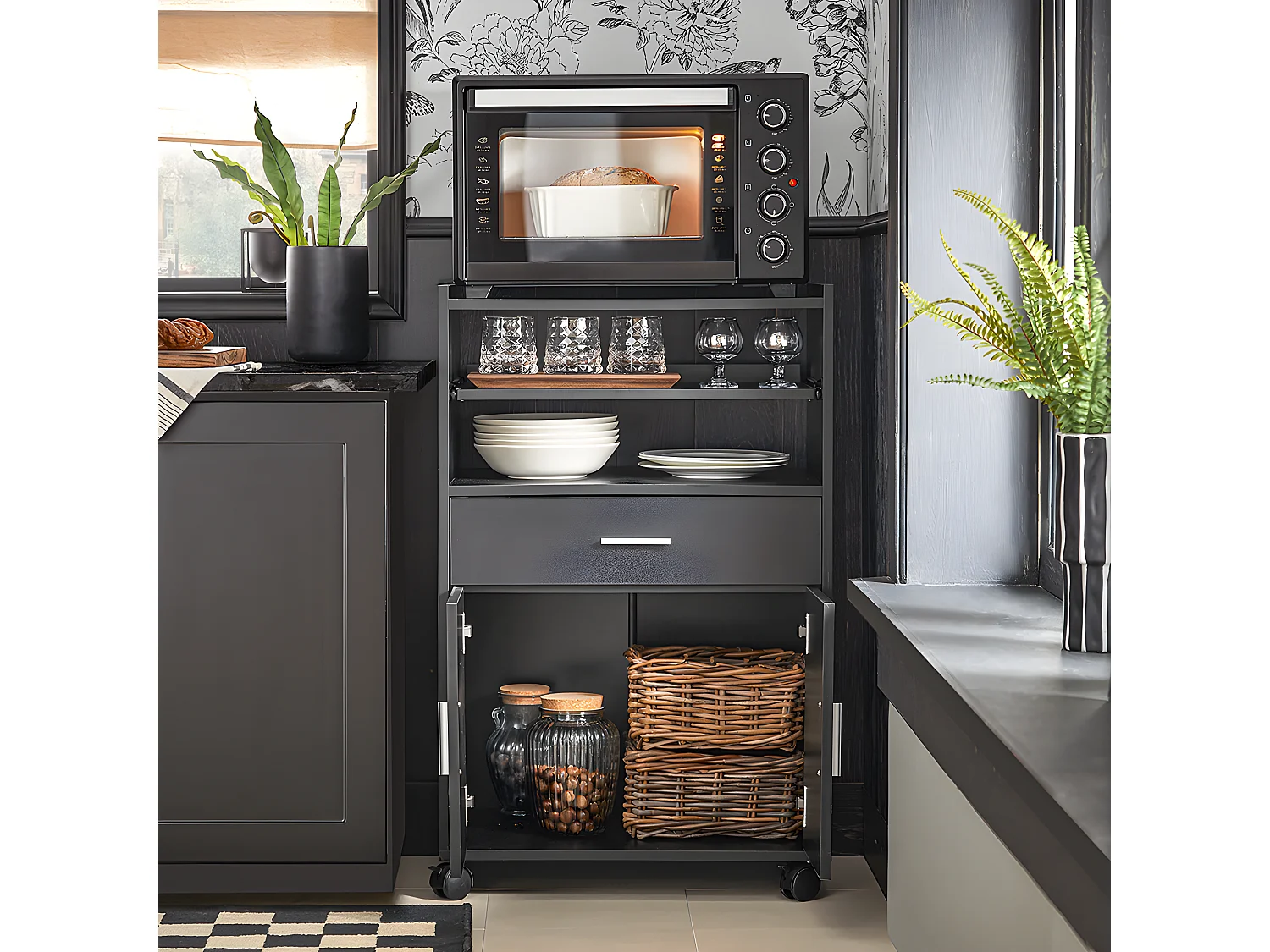 SoBuy armário com rodas, armário de cozinha, carrinho de cozinha FSB09-SCH